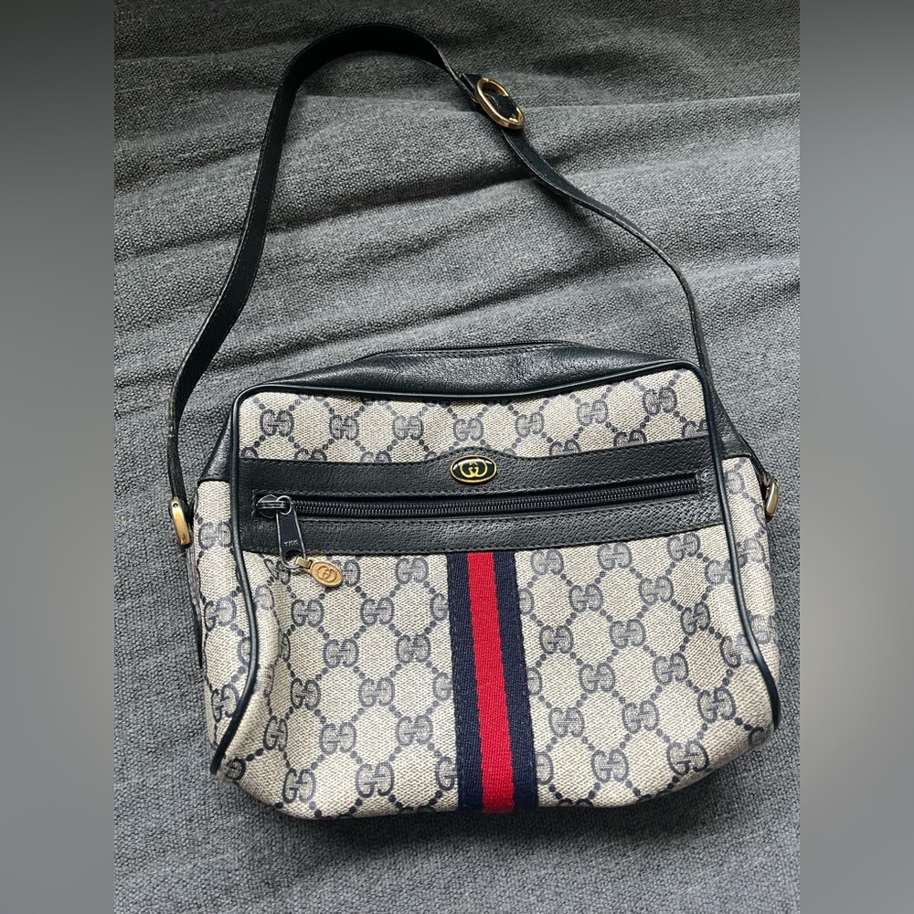 Gucci Vintage Navy Monogram Ophidia Sherry Crossbody Bag